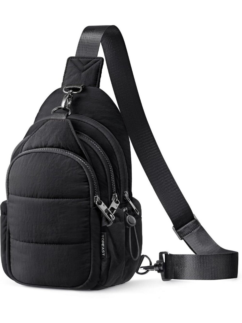 Women's Black Anti Theft RFID Puffer Sling Travel Multi Pocket Crossbody Bag